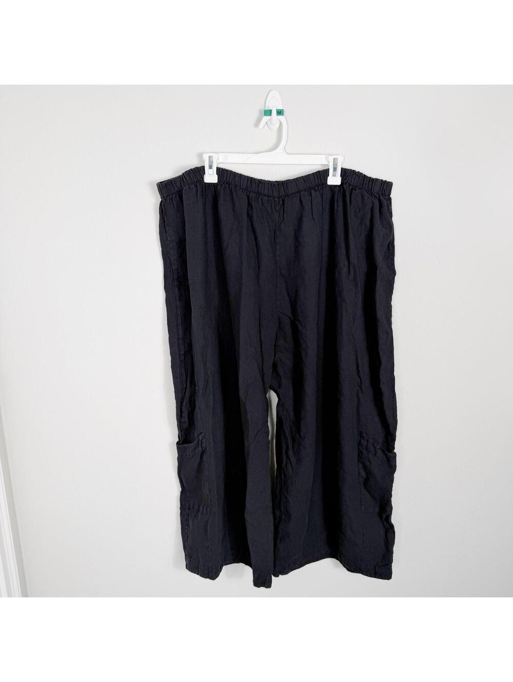Bryn Walker Women's Casbah Pants Linen Cargo Cropped Lagenlook Black Size 3X